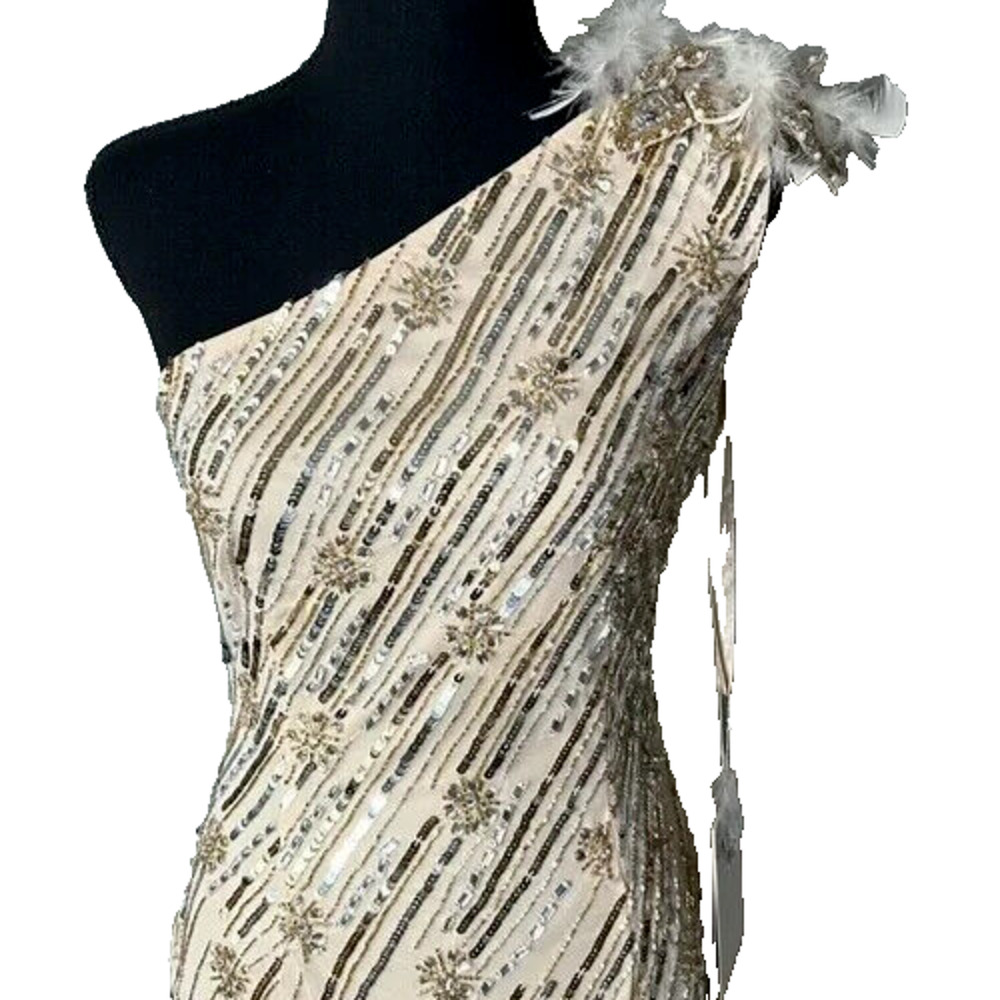 NWT Mac Duggal Dress Embellished‎ One Shoulder Column Gown Gold 93739 - Picture 3 of 7